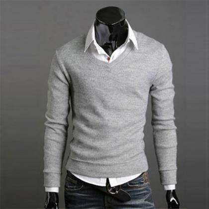 Men Knitwear Sweater Spring Autumn V Neck Long..