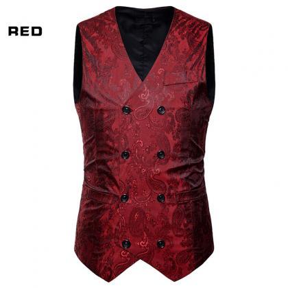 Men Floral Printed Waistcoat Double Breasted Vest..
