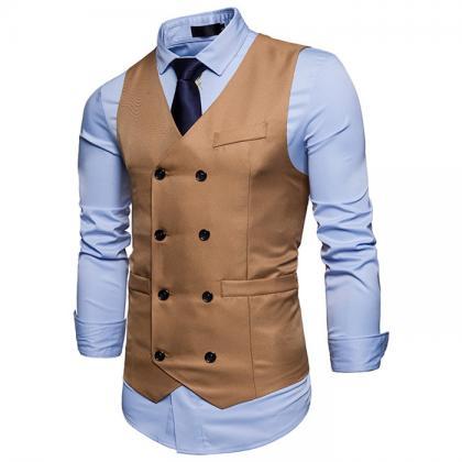 Men Suit Waistcoat Double Breasted Slim Fit Vest..