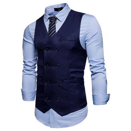 Men Suit Waistcoat Double Breasted Slim Fit Vest..
