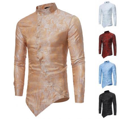 Men Asymmetrical Shirt Spring Autumn Long Sleeve..
