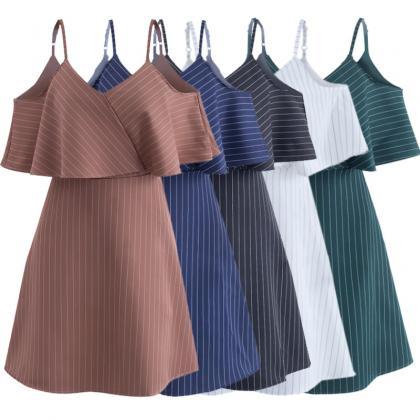 Women Striped Dress Summer Spaghetti Straps..