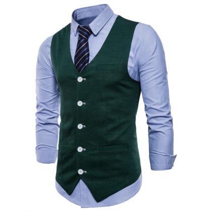 Men Suit Waistcoat V Neck Vest Jacket Single..