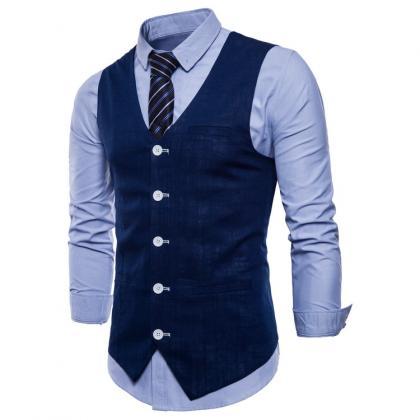 Men Suit Waistcoat V Neck Vest Jacket Single..