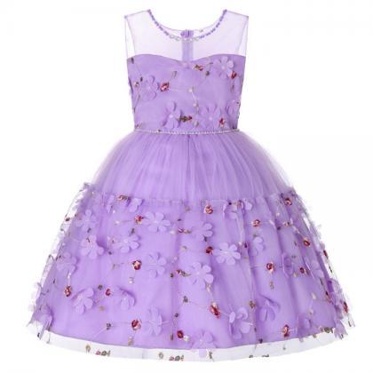 Princess Flower Girl Dress Sleeveless Floral Kids..