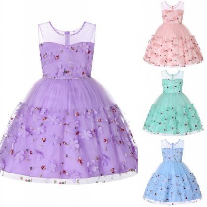 Princess Flower Girl Dress Sleeveless Floral Kids..