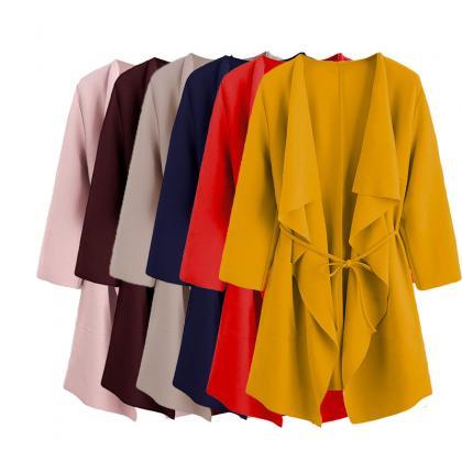 Women Trench Coat Spring Autumn 3/4 Sleeve Belted..