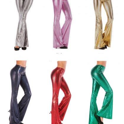 Women Fish Scale Printed Flare Pants Autumn High..