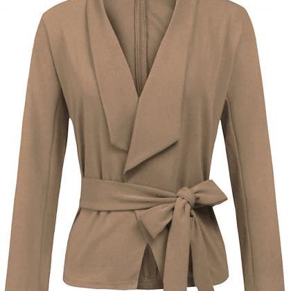 Women Blazer Coat Autumn Long Sleeve Belted Casual..