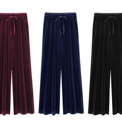 Women Velvet Pants Drawstring High Waist Plus Size..