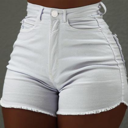Women Denim Shorts Summer Slim High Waist Tassel..