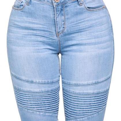 Women Jeans Summer Mid Waist Skinny Knee Length..