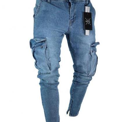 Mens Jeans Mid Waist Distressed Skinny Pocket..