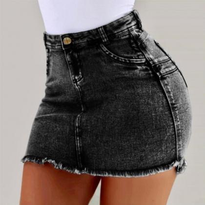 Women Short Jeans Skirt Summer High Waist Pockets..
