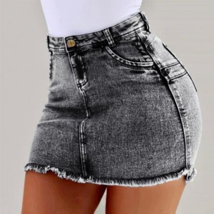 Women Short Jeans Skirt Summer High Waist Pockets..