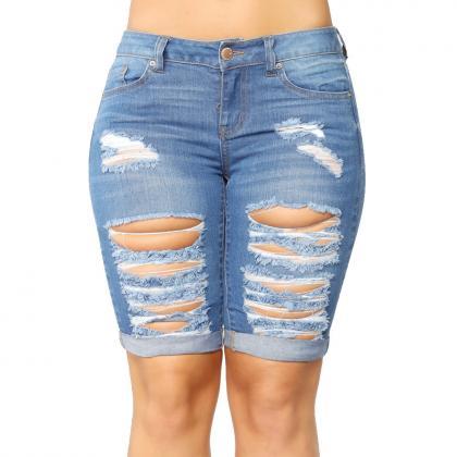Women Jeans Summer High Waist Slim Knee Length..