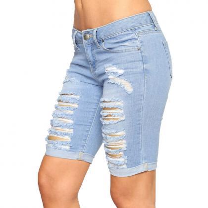 Women Jeans Summer High Waist Slim Knee Length..