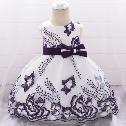 Embroidery Flower Girl Dress Bow Tutu Newborn..