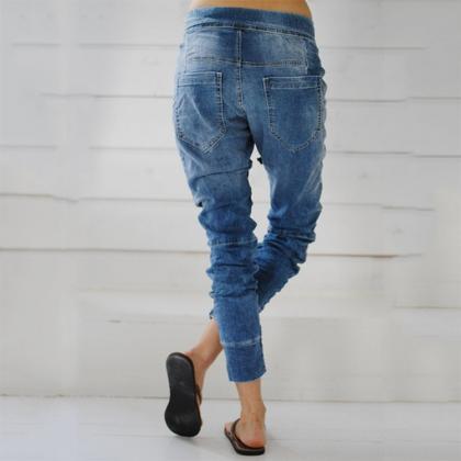 Women Jeans Drawstring Elastic Waist Casual..