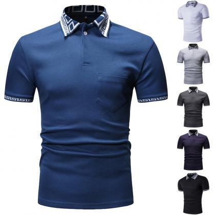 Men T Shirt Summer Short Sleeve Turn-down Collar..