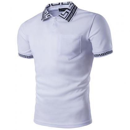 Men T Shirt Summer Short Sleeve Turn-down Collar..