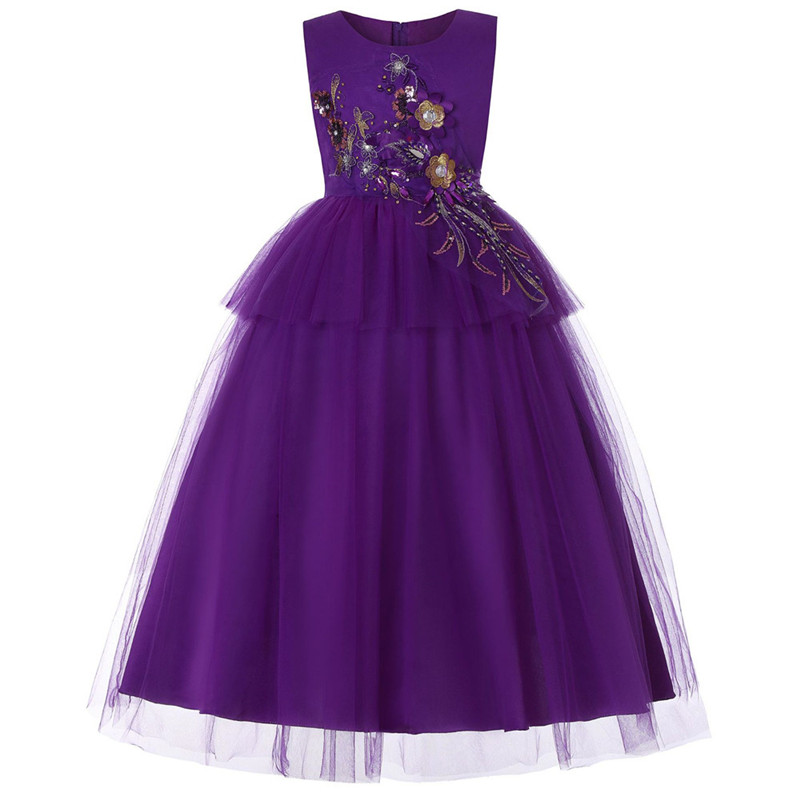 Long Flower Girl Dress Sleeveless Formal Birthday Perform Princess Teens Party Gown Children Clothes