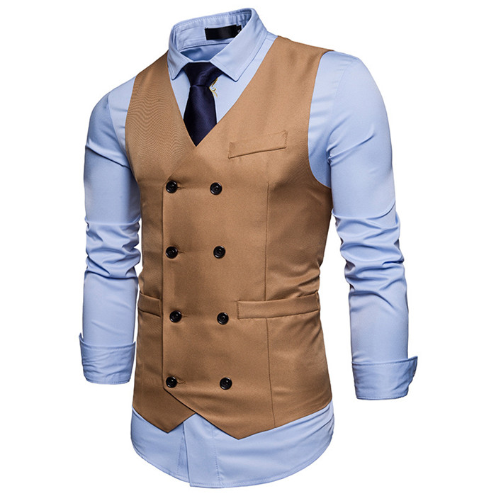 Men Suit Waistcoat Double Breasted Slim Fit Vest Wedding Business Casual Sleeveless Coat
