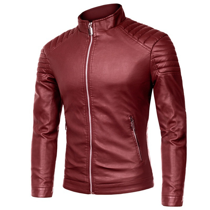 Men Faux Pu Leather Coat Spring Autumn Long Sleeve Zipper Slim Fit Motorcycle Biker Jacket Outerwear