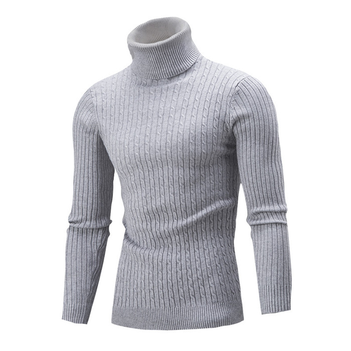 Men Sweater Autumn Winter Turtleneck Long Sleeve Casual Slim Fit Knitted Pullover Tops