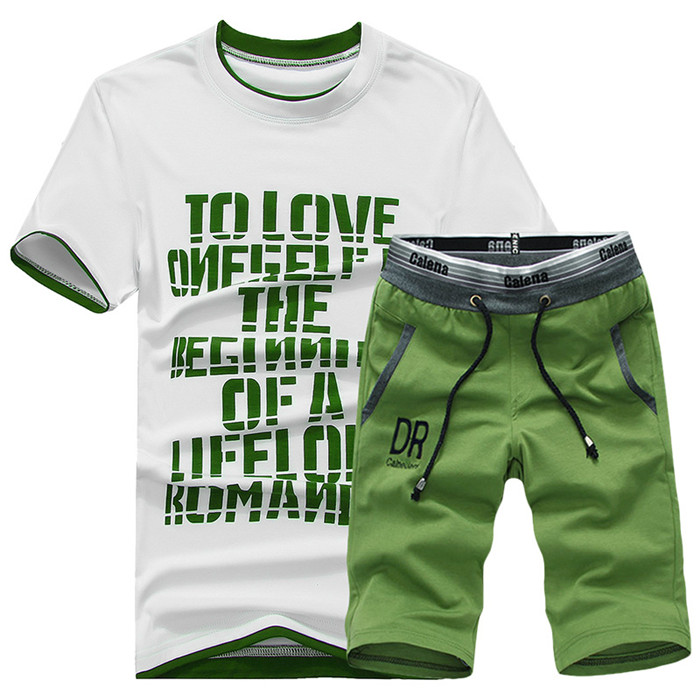 Men Tracksuit Summer Short Sleeve T Shirt+shorts Casual Fitness Sporting Suit Two Pieces Set
