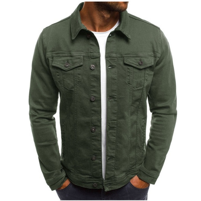 Men Jacket Spring Autumn Long Sleeve Button Pocket Causal Slim Fit Coat