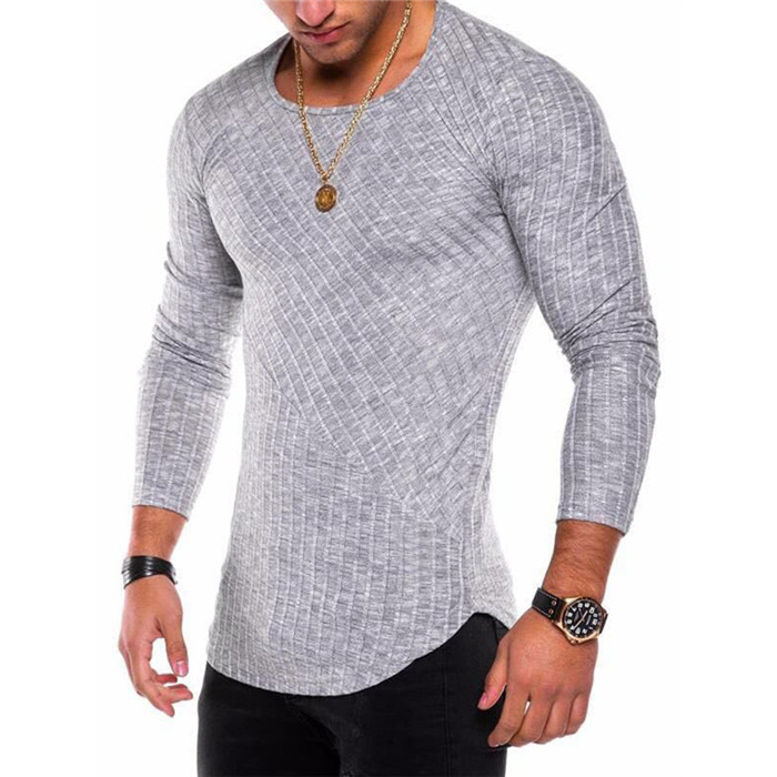 Men Long Sleeve T-shirt Spring Autumn Round Neck Casual Streetwear Slim Fit Tops
