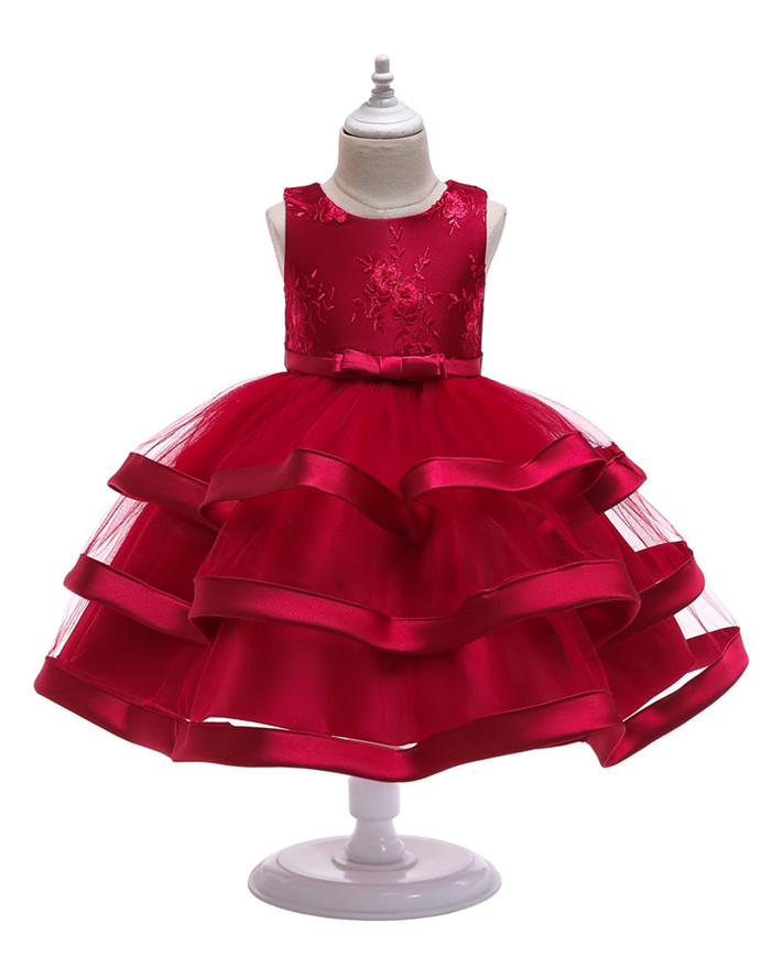 Lace Flower Girl Dress Layered Wedding Formal Perform Princess Party Tutu Gown Children Clothes