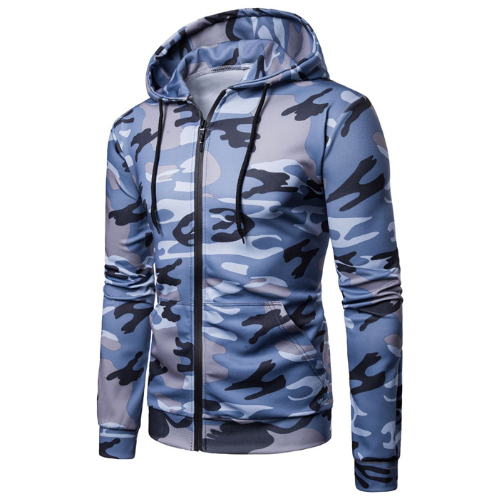 Men Camouflage Coat Spring Autumn Thin Slim Long Sleeve Zipper Hooded Jacket Windbreaker Outwear