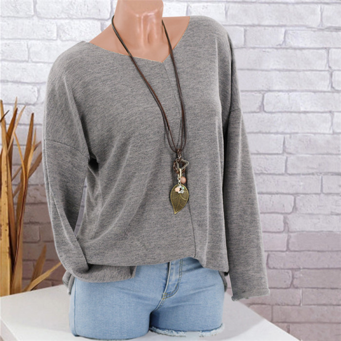 Women Knitted Sweater Autumn V Neck Long Sleeve Casual Loose Plus Size Pullover Tops