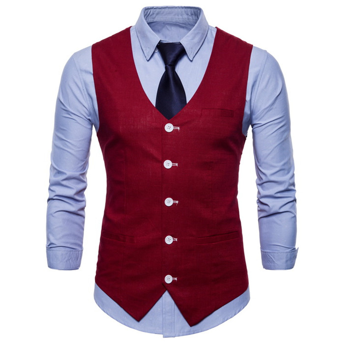 Men Suit Waistcoat V Neck Vest Jacket Single Breasted Casual Slim Fit Sleeveless Coat