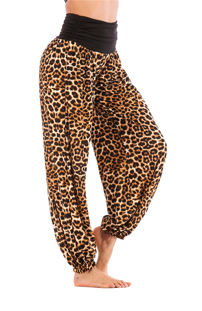 Women Leopard Printed Yoga Pants High Waist Daily Casual Loose Long Wide Leg Sport Workout Trousers