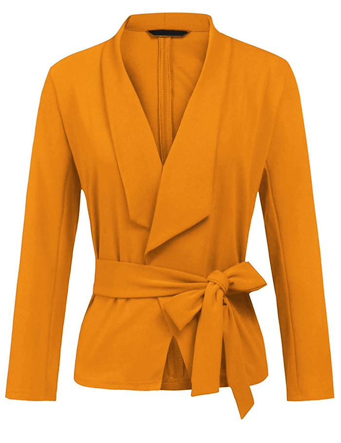 Women Blazer Coat Autumn Long Sleeve Belted Casual Work Office Lady Slim Suit Jacket
