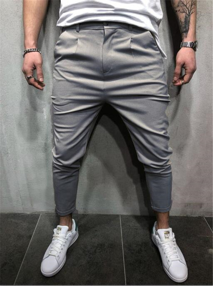 Men Harem Pants Mid Waist Streetwear Casual Ankle Length Slim Hip Hop Joggers Long Trousers