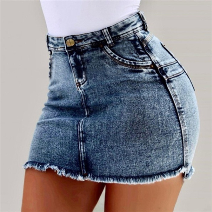 Women Short Jeans Skirt Summer High Waist Pockets Casual Bodycon Mini Pencil Denim Skirt