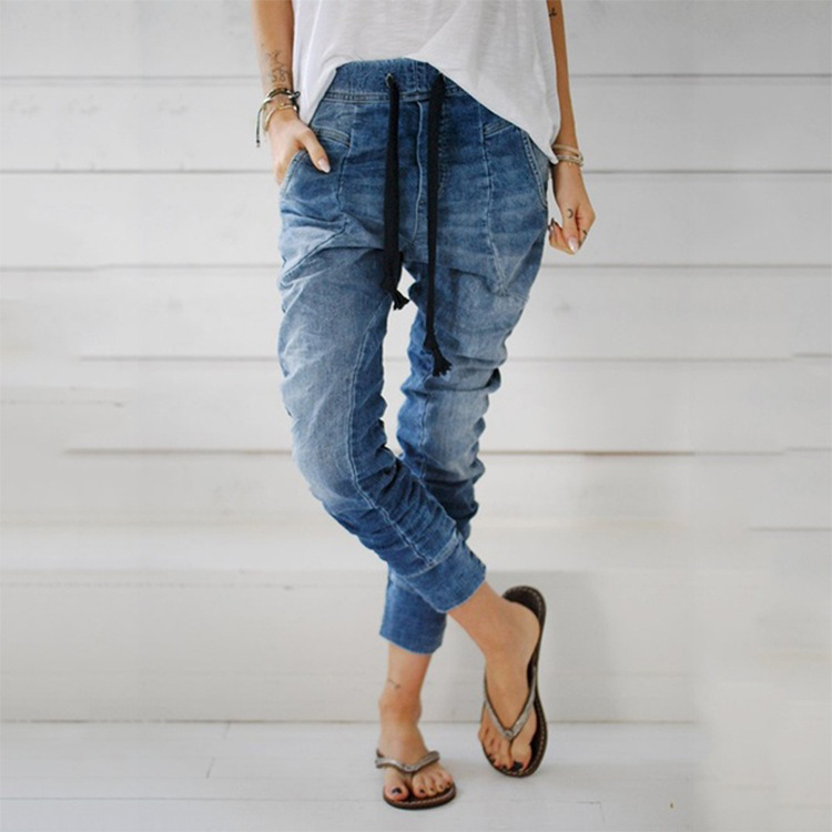 Jeans Elastic Harem Pants  Female Casual Drawstring Jeans