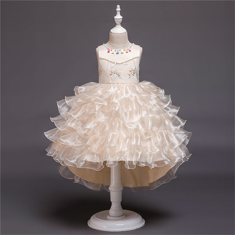 High Low Flower Girl Dress Layered Trailing Tutu Formal Birthday Party Ball Gown Kids Children Clothes